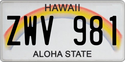 HI license plate ZWV981