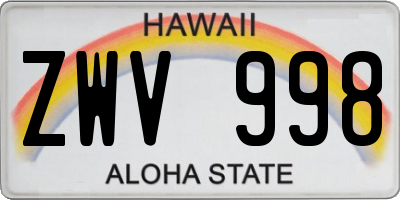 HI license plate ZWV998