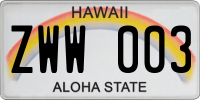 HI license plate ZWW003