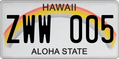 HI license plate ZWW005