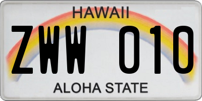 HI license plate ZWW010