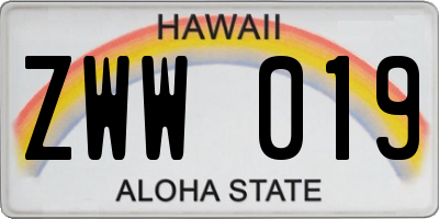 HI license plate ZWW019