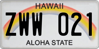 HI license plate ZWW021