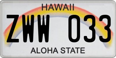 HI license plate ZWW033