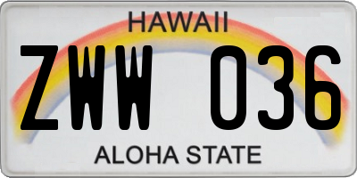 HI license plate ZWW036