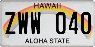 HI license plate ZWW040