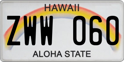 HI license plate ZWW060
