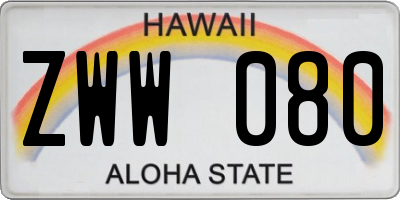 HI license plate ZWW080