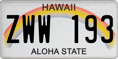 HI license plate ZWW193