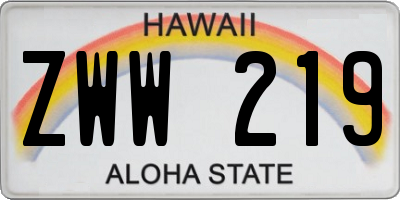 HI license plate ZWW219