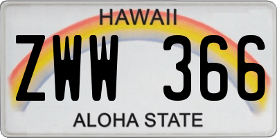 HI license plate ZWW366