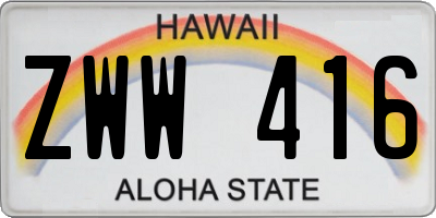 HI license plate ZWW416