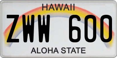 HI license plate ZWW600