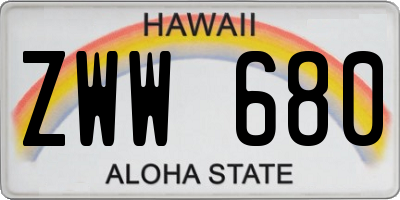 HI license plate ZWW680