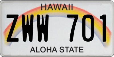 HI license plate ZWW701