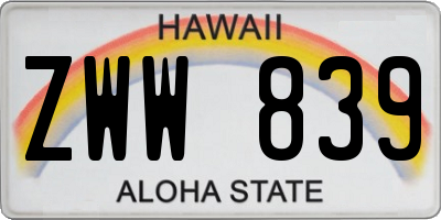 HI license plate ZWW839