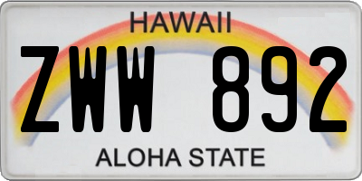 HI license plate ZWW892