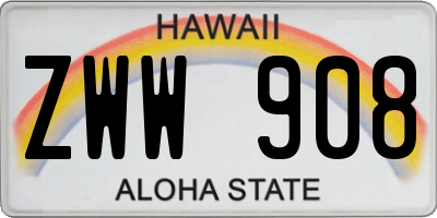 HI license plate ZWW908