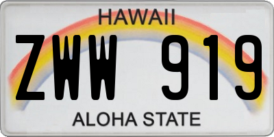 HI license plate ZWW919