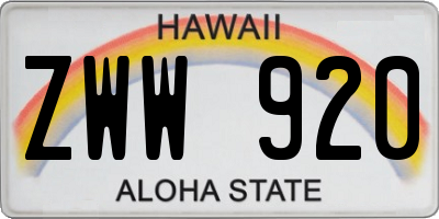 HI license plate ZWW920