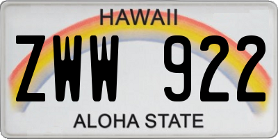 HI license plate ZWW922