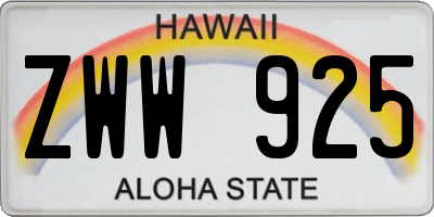 HI license plate ZWW925