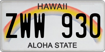 HI license plate ZWW930