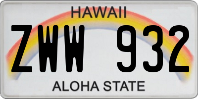 HI license plate ZWW932