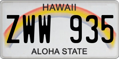 HI license plate ZWW935