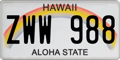 HI license plate ZWW988
