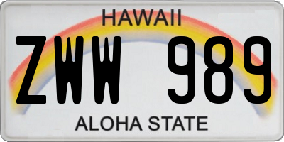 HI license plate ZWW989