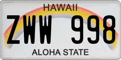 HI license plate ZWW998