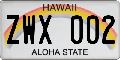 HI license plate ZWX002