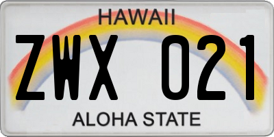 HI license plate ZWX021
