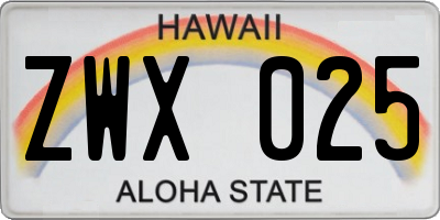 HI license plate ZWX025