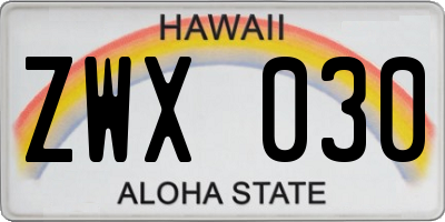 HI license plate ZWX030