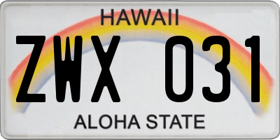 HI license plate ZWX031