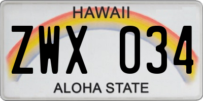 HI license plate ZWX034