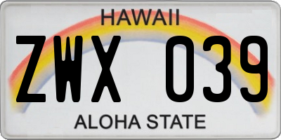 HI license plate ZWX039