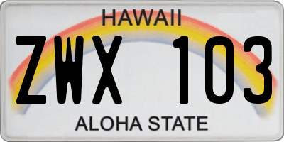 HI license plate ZWX103