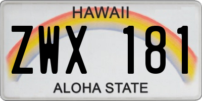 HI license plate ZWX181