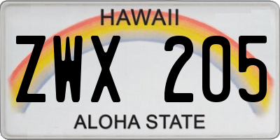 HI license plate ZWX205