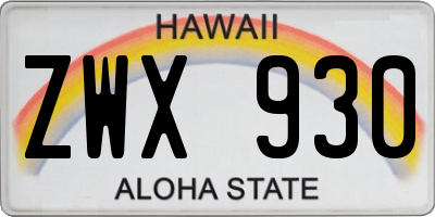 HI license plate ZWX930