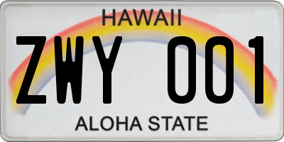 HI license plate ZWY001