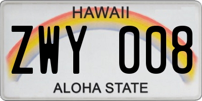 HI license plate ZWY008