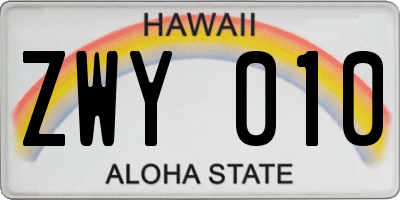 HI license plate ZWY010