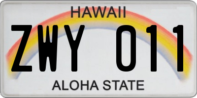 HI license plate ZWY011