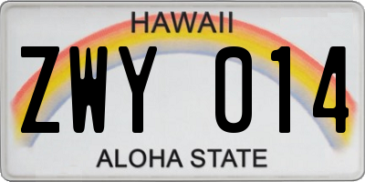 HI license plate ZWY014