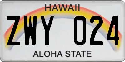 HI license plate ZWY024