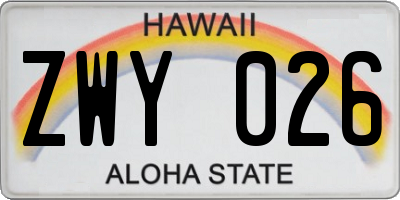 HI license plate ZWY026